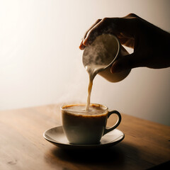 . Pouring coffee into ceramic cup