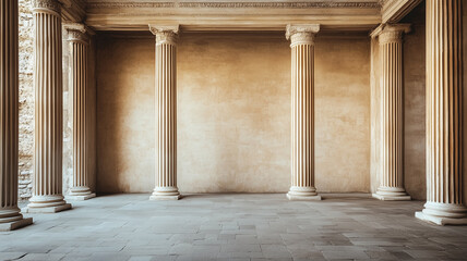 Antique background with columns. Antique Ancient Roman wallpaper. Antique Ancient Greece wallpaper. AI artwork.	