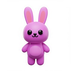 Cute pink and purple bunny illustration in sticker style on white background. Symbol of easter and spring, decoration for children's room, school or kindergarten. Bright toy smiling
