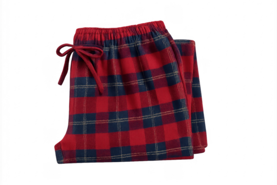 Red plaid flannel pajama pants with drawstring