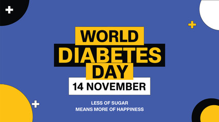 Vector art of world diabetes day on november 14th with a message about less sugar and more happiness