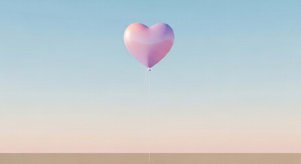 Fototapeta premium Soaring Heart Balloon: A pastel heart-shaped balloon drifts gently against the serene backdrop of a clear sky, symbolizing love, dreams, and freedom. 