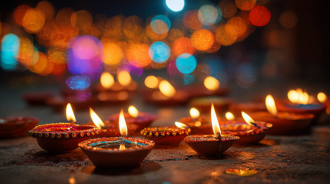 oil lamp or diyas buring in the darkness