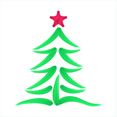 Hand drawn Christmas green tree with abstract textured brush strokes. Vector illustration for greeting cards, winter prints, cover, calendar, gift tags and social media	