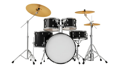 Professional drum kit with cymbals isolated on a dark studio background for music production isolated on transparent background