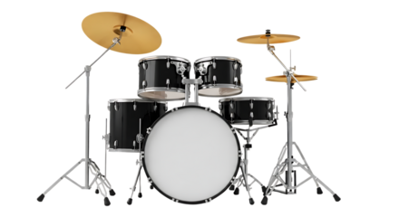 Professional drum kit with cymbals isolated on a dark studio background for music production isolated on transparent background