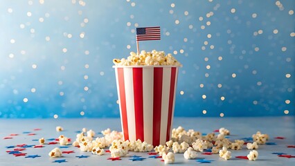 Popcorn in striped bucket with american flag for independence day celebration