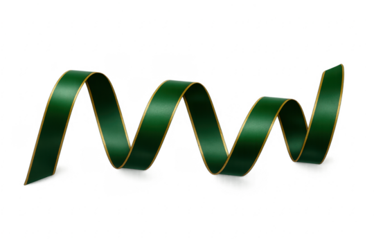 Green and gold ribbon swirling on transparent background