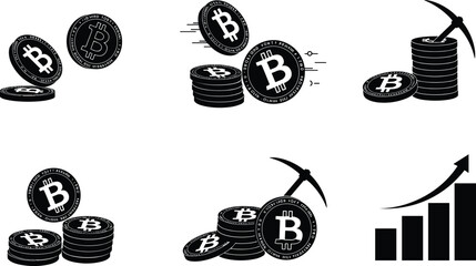Bitcoin cryptocurrency illustration, blockchain mining artwork, digital currency sketch, crypto trading concept, financial investment drawing, black and white design, virtual money economy