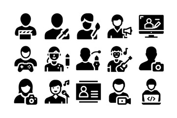 Vector art of set of diverse professional icons representing various careers and hobbies