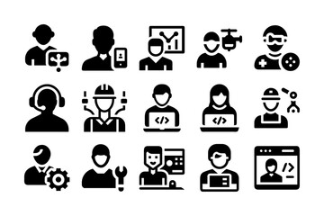 Vector art of set of icons representing different professions and roles