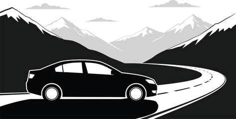 A sedan gracefully cruises along a winding mountain road, embodying a serene journey through nature isolated on white background the ride is smooth