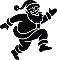 Dynamic silhouette of santa claus in motion running with joyful expression and festive attire