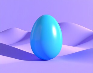 Vibrant blue egg rests on a soft purple undulating surface with gentle shadows.