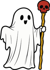 Cute Ghost Party Character. Halloween Vector Hand Drawn Design Element.
