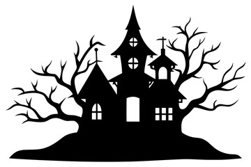 Halloween house silhouette vector, haunted house black symbol
