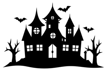Halloween house silhouette vector, haunted house black symbol
