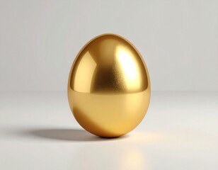 Shiny golden egg resting on a clean white surface, symbolizing wealth and preciousness