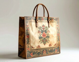 Elegant tote bag with intricate floral pattern and leather handles, a stylish accessory for everyday use.