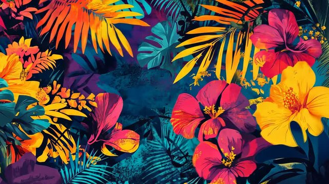 Vibrant tropical design showcasing exotic flowers and lush jungle foliage