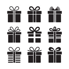 Set of colorful gift boxes with ribbons and decorations vector