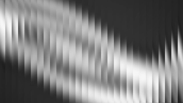 Fractal glass abstract pattern of vertical blinds with dramatic light and shadow creating a gradient effect from dark to bright, minimalist design
