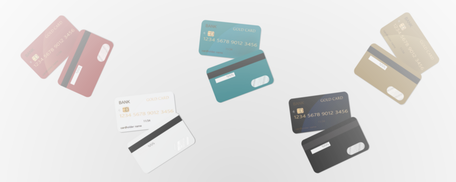 Set of mockups of credit and gift bank cards. Vector template of plastic bank cards png on transparent background.	
