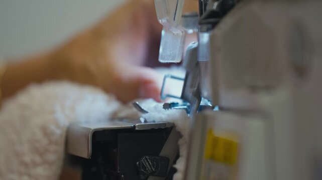 CloseUp of Sewing Machine Stitching Soft White Fabric