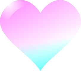 PNG format of pastel gradient heart with a smooth blend of pink at the top and light blue at the bottom, highlighted with a glossy shine on a plain white background.