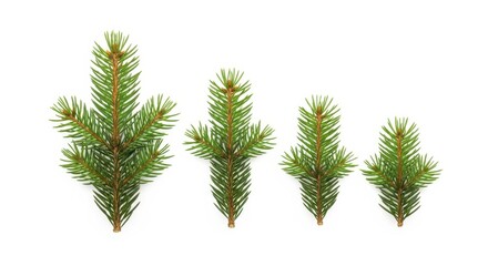 Fir tree branches in a row on a white background evergreen