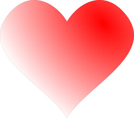 PNG format of gradient red heart shape with a smooth transition from bright red at the top right to white at the bottom left, minimalist illustration on a clean white background.

