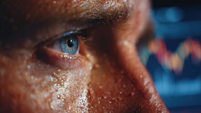 Macro Shot of Businessman's Sweaty Forehead Amid Financial Crisis