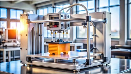 Innovative 3D printer crafting prototype in modern lab for engineering breakthroughs and technological advancement
