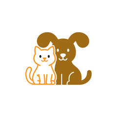 Cat and dog sitting toogether, Pet shop icon logo flat vector design