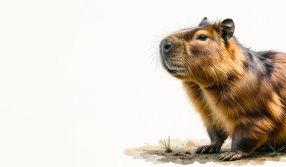 capybara, a wild animal.  watercolor drawing. artificial intelligence generator, AI, neural network image. background for the design