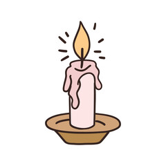 Cute romantic candle in a saucer, hand-drawn in doodle style. Cozy and warm Christmas illustration that brings a peaceful festive mood. Perfect for cards, winter decor, and holiday designs.