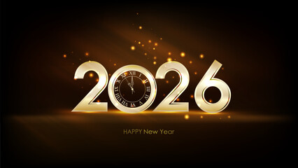 New Year Fireworks and Golden Numbers 2026 on Dark Background.