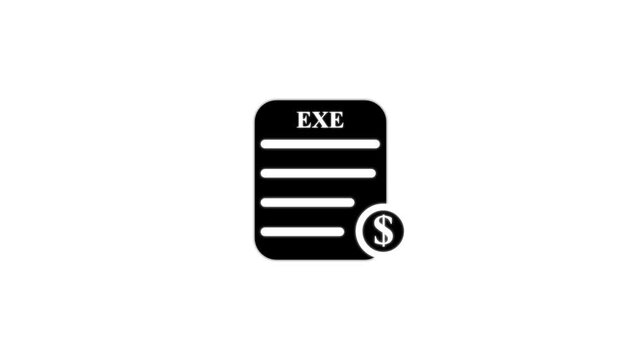 EXE File Icon With Dollar Sign On White Background. 4k video icon animation.