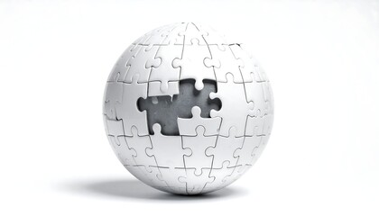 Spherical puzzle with missing piece, demonstrating concept of problem-solving, interconnectedness, and completion