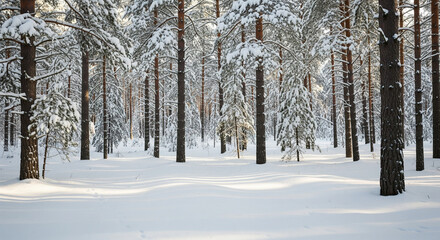 Pepohonan yang Ter tutup salju di hutan saat musim dingin 