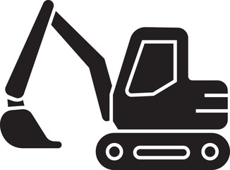 Excavator or bulldozer glyph icon, representing industrial equipment and labor tools, isolated on transparent background. Heavy machinery and construction vehicle vector illustration design. © Mon Amour