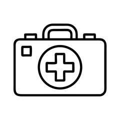 Vector art of minimalist line drawing of a medical bag with a cross inside a circle, isolated on a