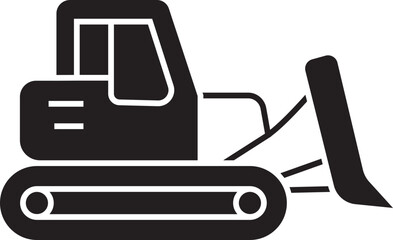 Excavator or bulldozer glyph icon, representing industrial equipment and labor tools, isolated on transparent background. Heavy machinery and construction vehicle vector illustration design.