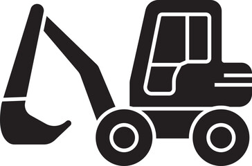 Excavator or bulldozer glyph icon, representing industrial equipment and labor tools, isolated on transparent background. Heavy machinery and construction vehicle vector illustration design.