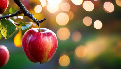 apple on a tree with bokehs