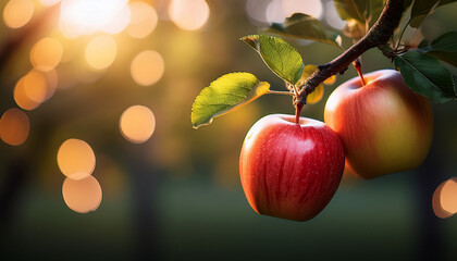 apple on a tree with bokehs