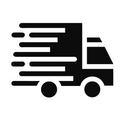 Speeding Delivery Van Silhouette Vector Icon with Motion Lines on White Background – Delivery, Logistics, and E-Commerce Flat Design