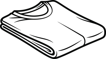 Cleanly folded black and white line art illustration of a t shirt ready for storage or laundry