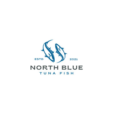 Stunning logo design featuring two blue tuna fish swimming in a circle, perfect for seafood restaurants or fishing brands that want an elegant touch