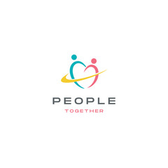 Dynamic logo design featuring people connected with vibrant colors, symbolizing unity, community, and growth for a modern brand identity and corporate values